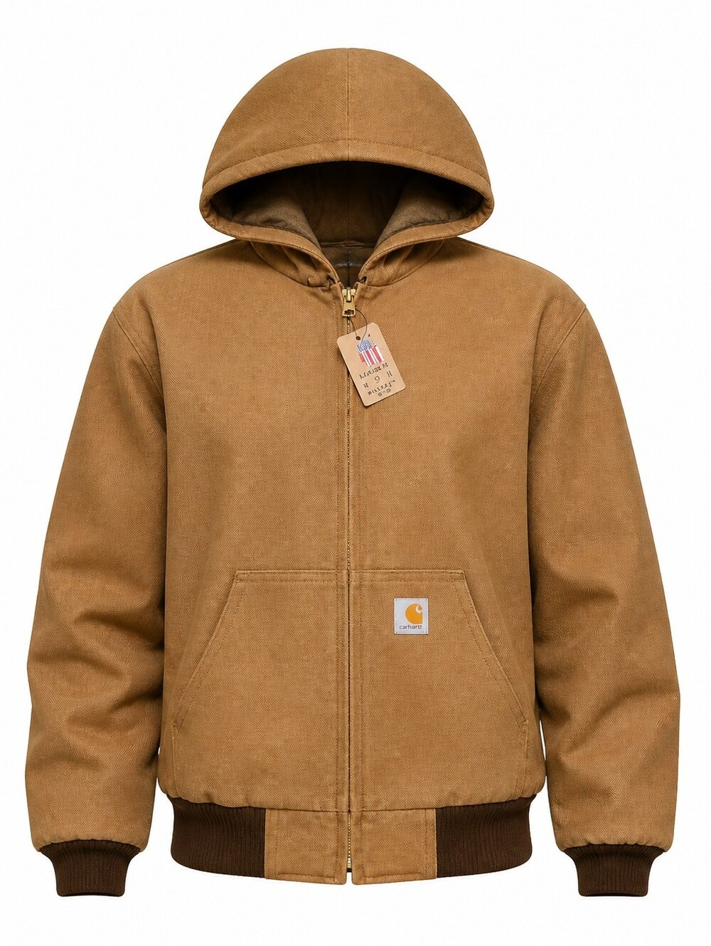 Carhartt Men's J131 Brown Hooded Work Jacket Lined New With Tag Made In USA